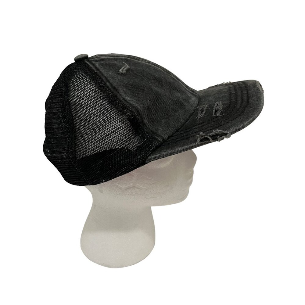 CC Exclusives Ponytail Hat Womens Baseball Cap Black Distressed Strapback Mesh